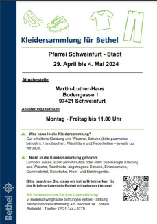 Plakat Kleidersammlung für Bethel 28.04.-04.05.2024